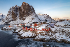 Classic Hamnoy, Norway, Lofoten Islands shot from bridge late afternoon